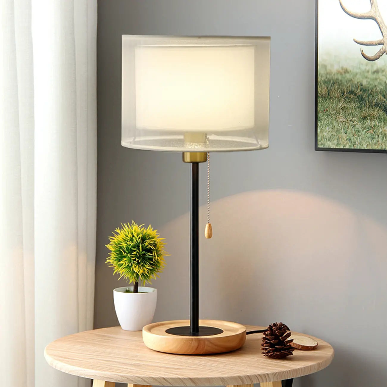 Modern Geometric Table Lamp Pull Chain Switch for Residential