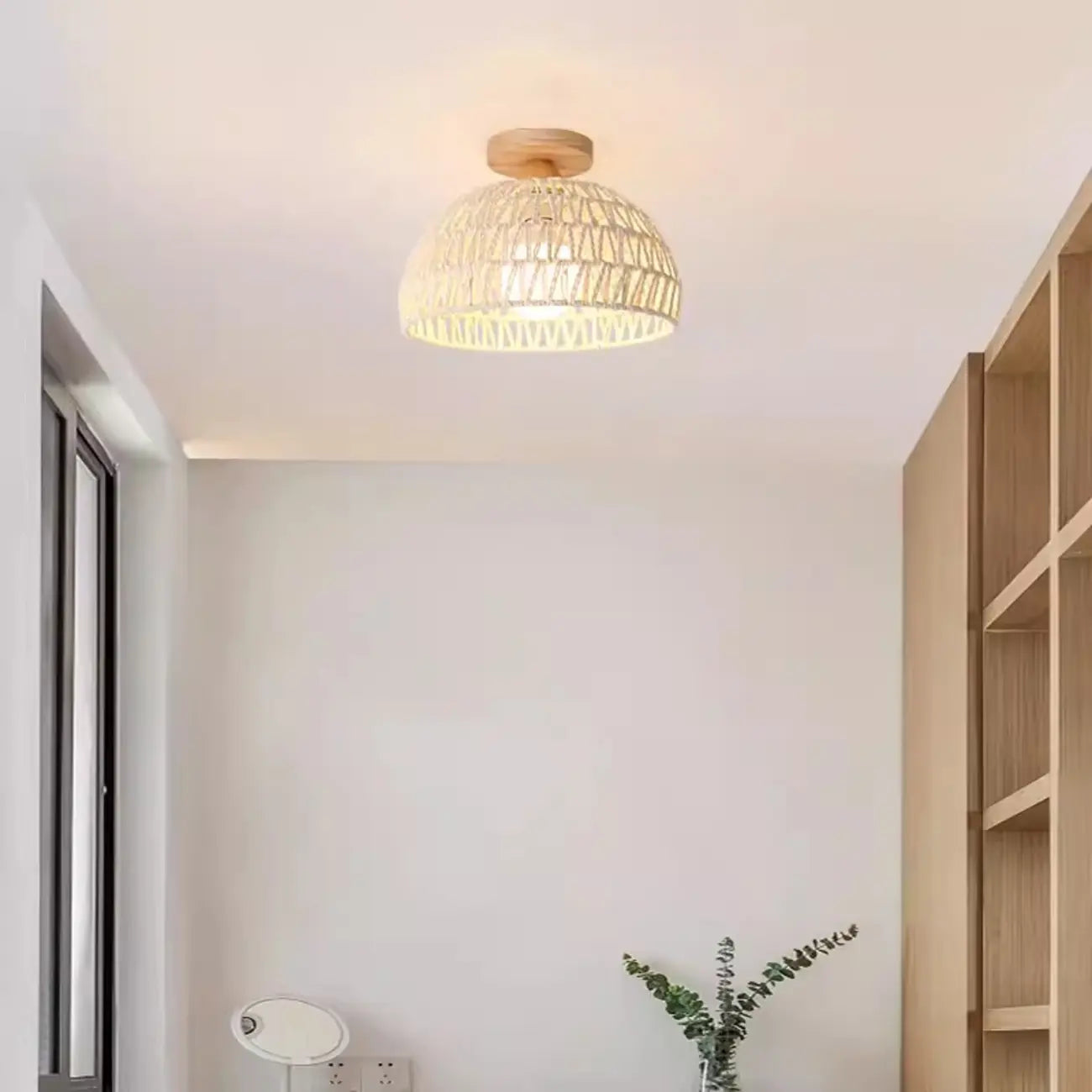 Oriental Fabric Semi Flush Ceiling Light for Residential Use