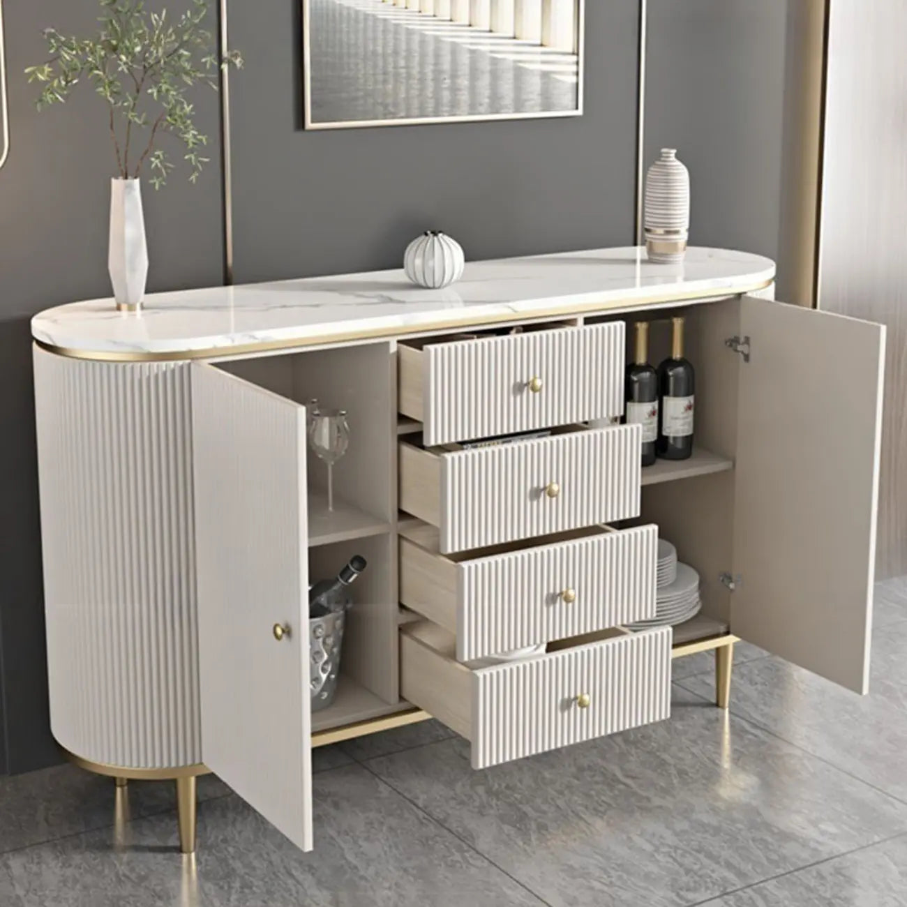 Glam Stone Waterproof Oval Storage Cabinet with 4 Drawers