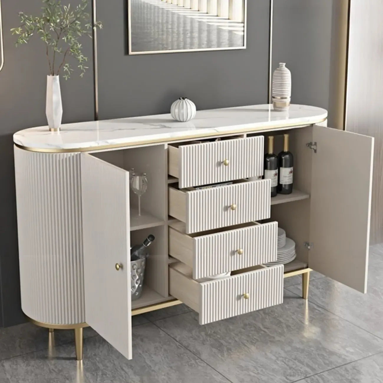 Glam Stone Waterproof Oval Storage Cabinet with 4 Drawers
