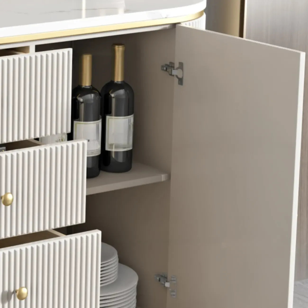 Glam Stone Waterproof Oval Storage Cabinet with 4 Drawers