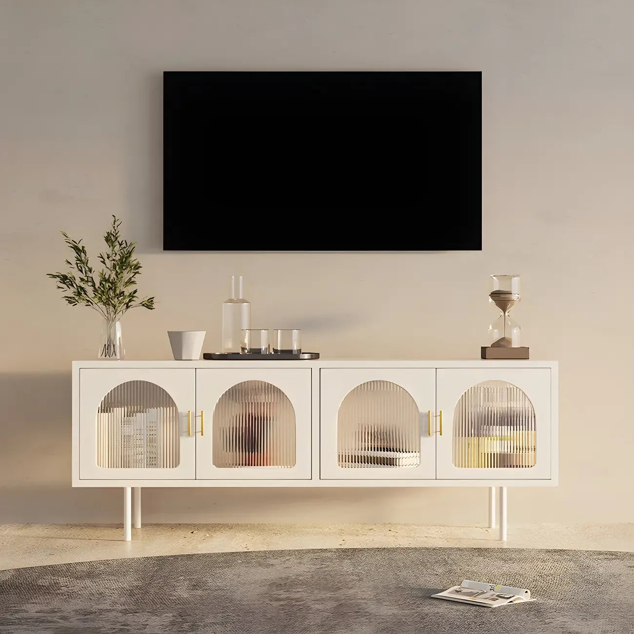Minimalist Metal TV Stand with Storage and Shelves for Home Use