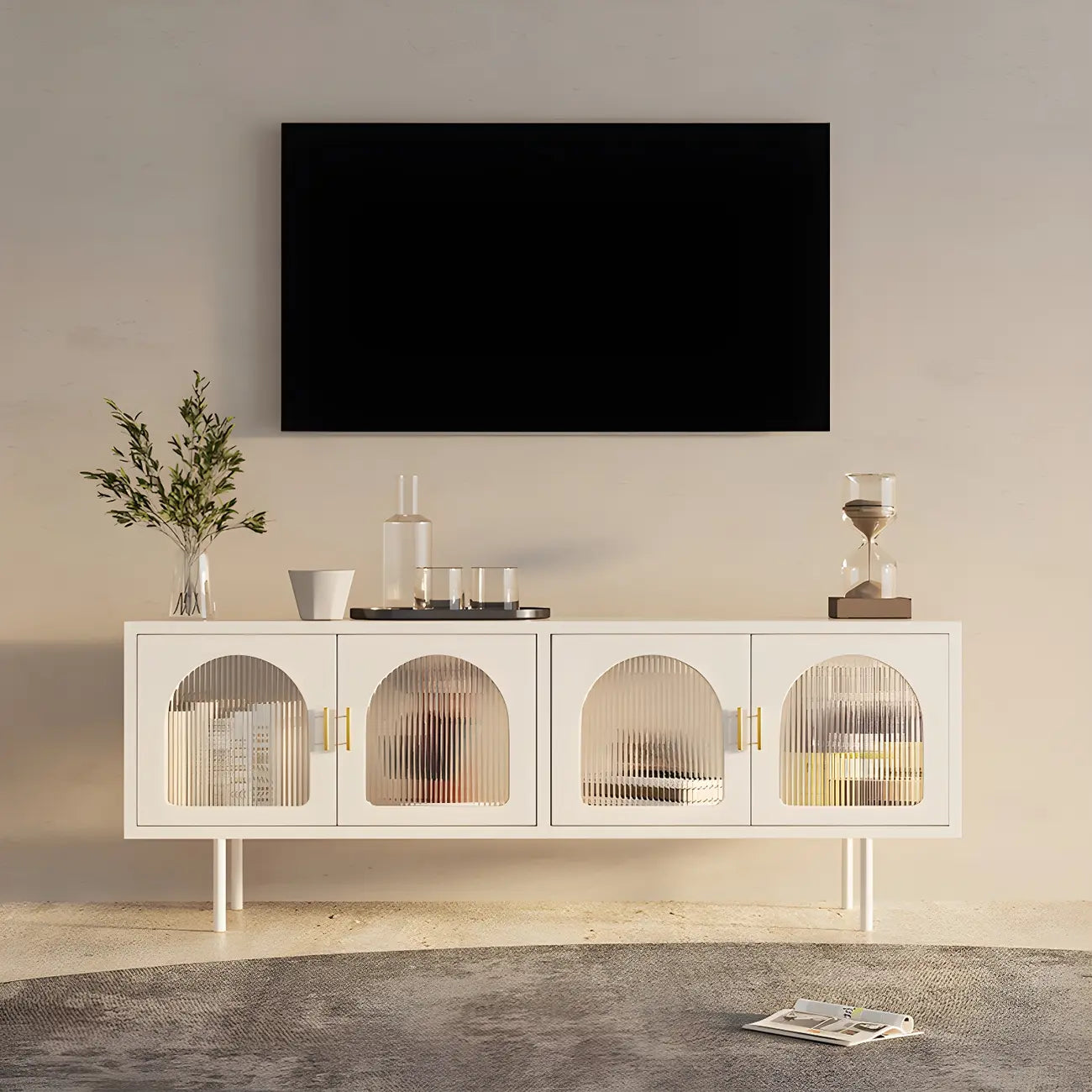 Minimalist Metal TV Stand with Storage and Shelves for Home Use