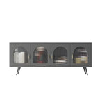 Industrial Black Glass Dooor Metal Shelf Cabinet TV Stand