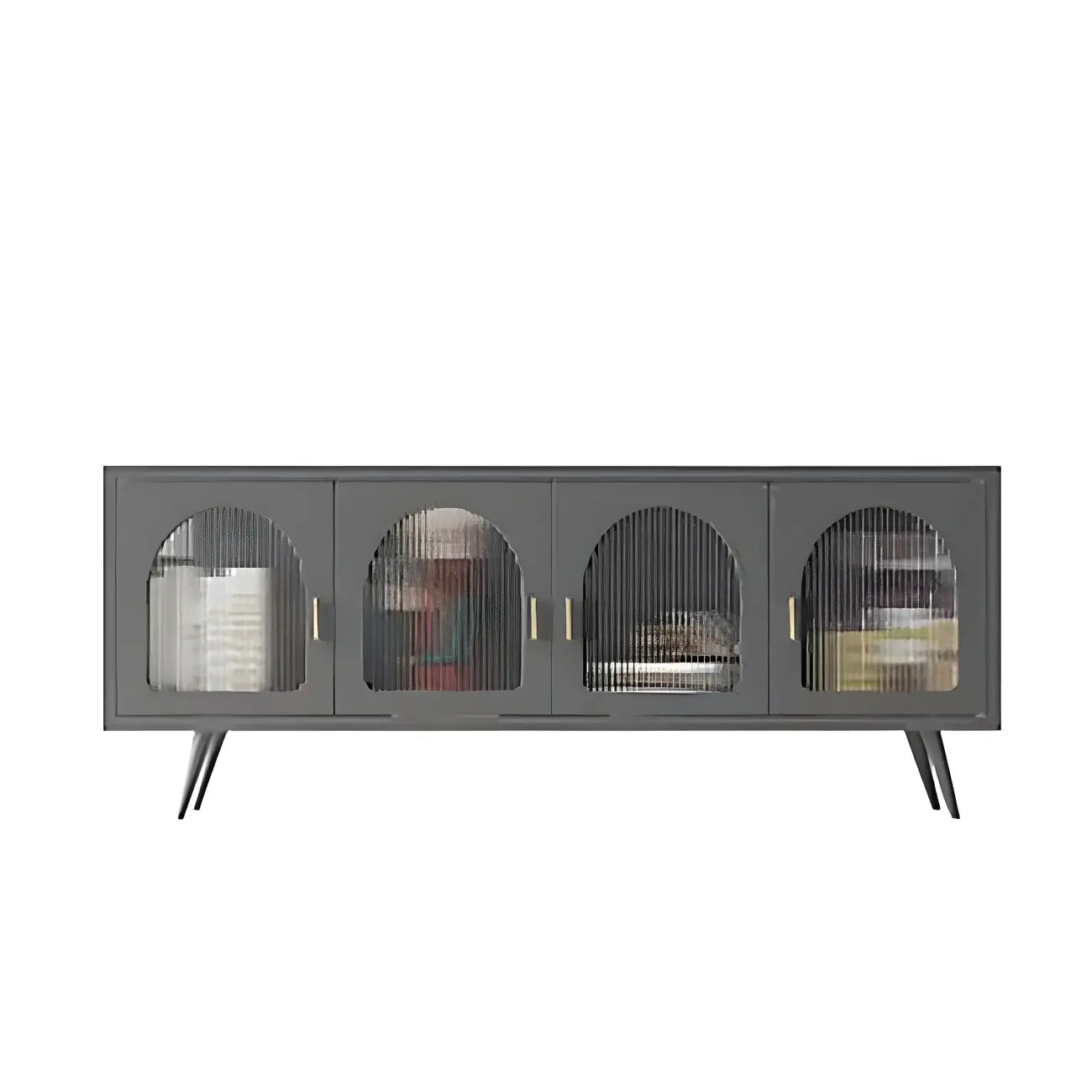 Industrial Black Glass Dooor Metal Shelf Cabinet TV Stand