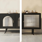 Industrial Black Glass Dooor Metal Shelf Cabinet TV Stand