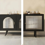 Industrial Black Glass Dooor Metal Shelf Cabinet TV Stand