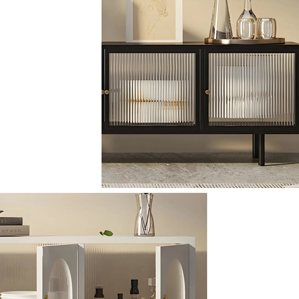 Industrial Black Glass Dooor Metal Shelf Cabinet TV Stand