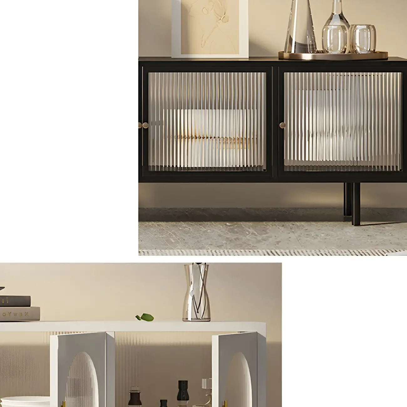 Industrial Black Glass Dooor Metal Shelf Cabinet TV Stand