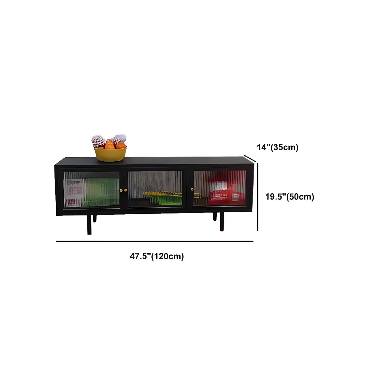 Industrial Black Glass Dooor Metal Shelf Cabinet TV Stand