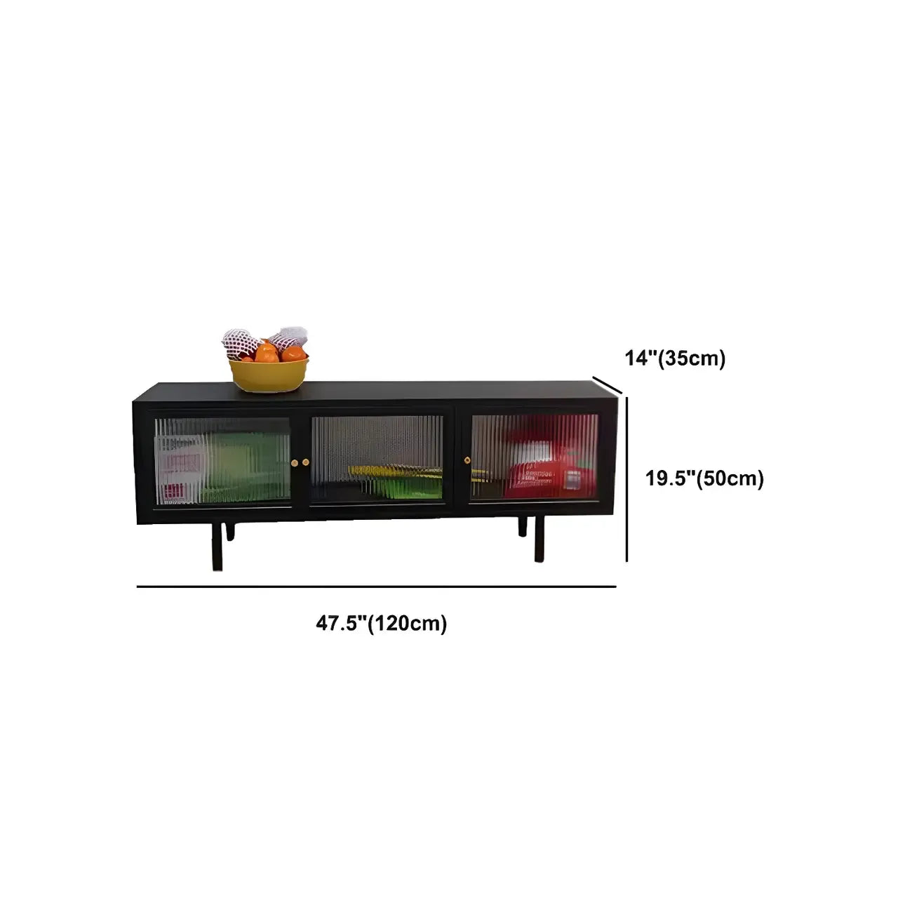 Industrial Black Glass Dooor Metal Shelf Cabinet TV Stand