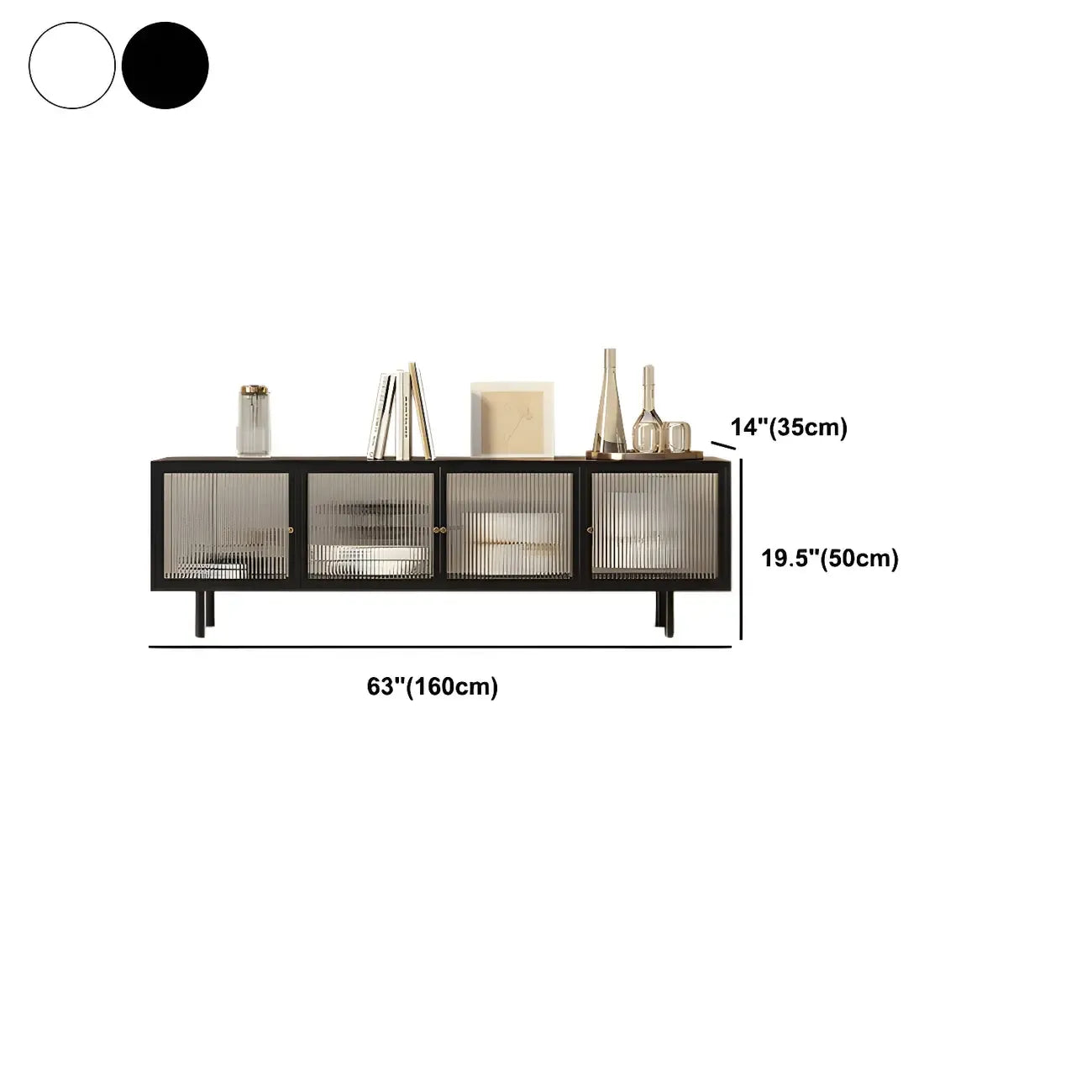 Industrial Black Glass Dooor Metal Shelf Cabinet TV Stand