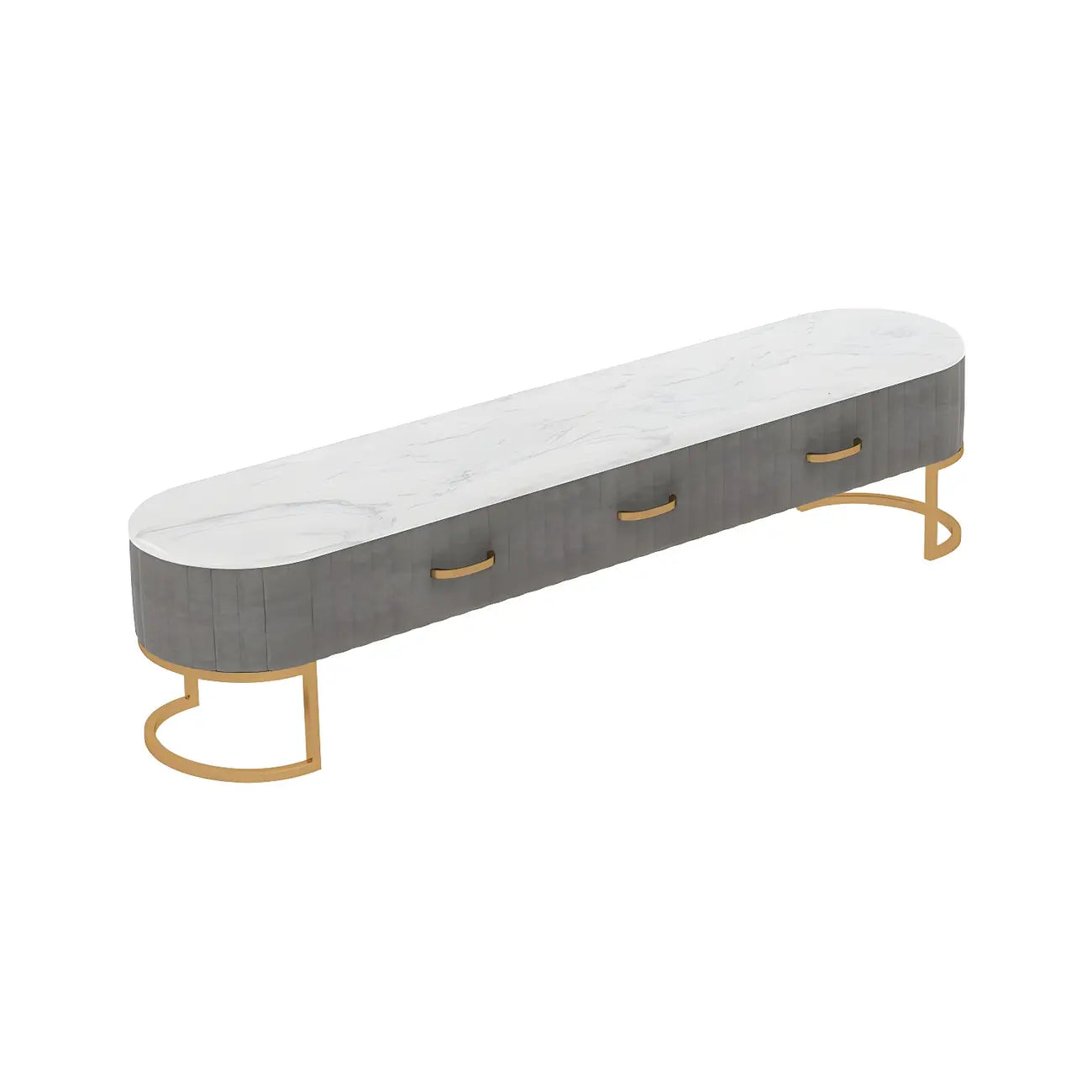 Nordic Grey Marble Pleated Front TV Stand with Gold Base