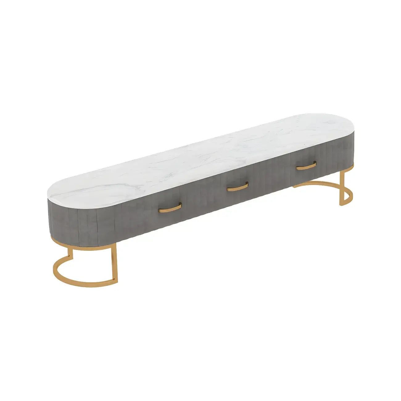Nordic Grey Marble Pleated Front TV Stand with Gold Base