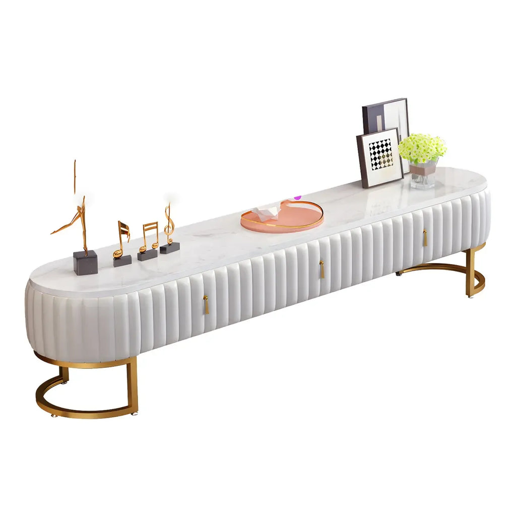 Nordic Grey Marble Pleated Front TV Stand with Gold Base