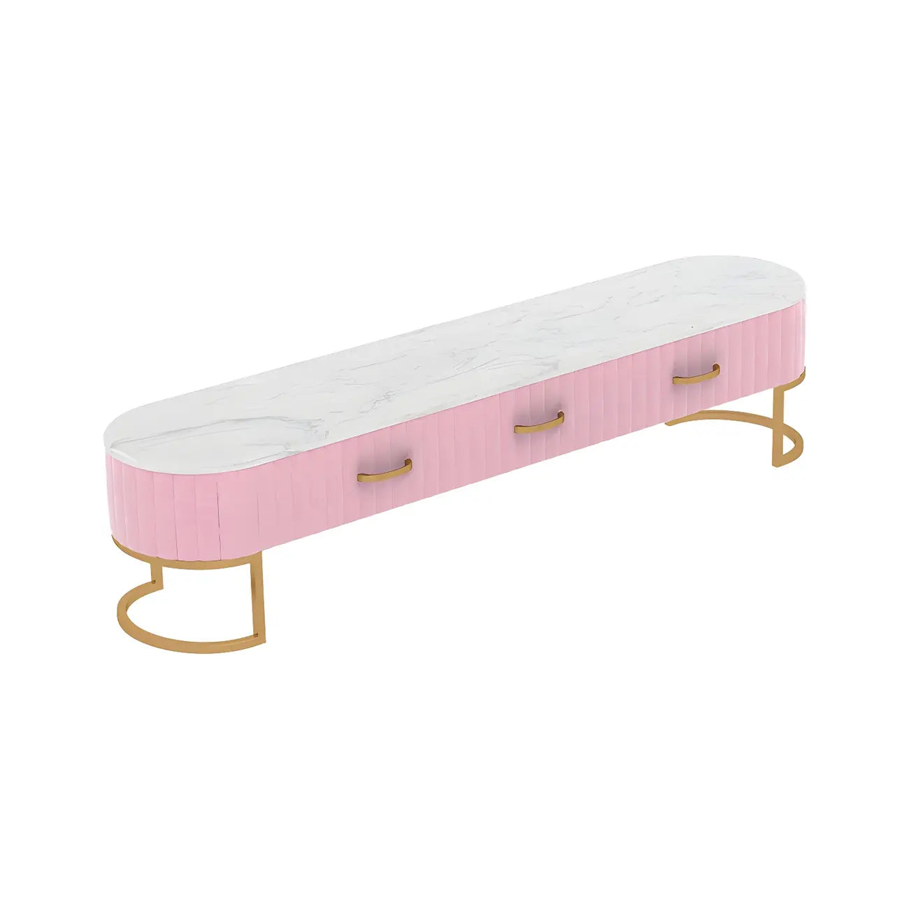 Nordic Grey Marble Pleated Front TV Stand with Gold Base