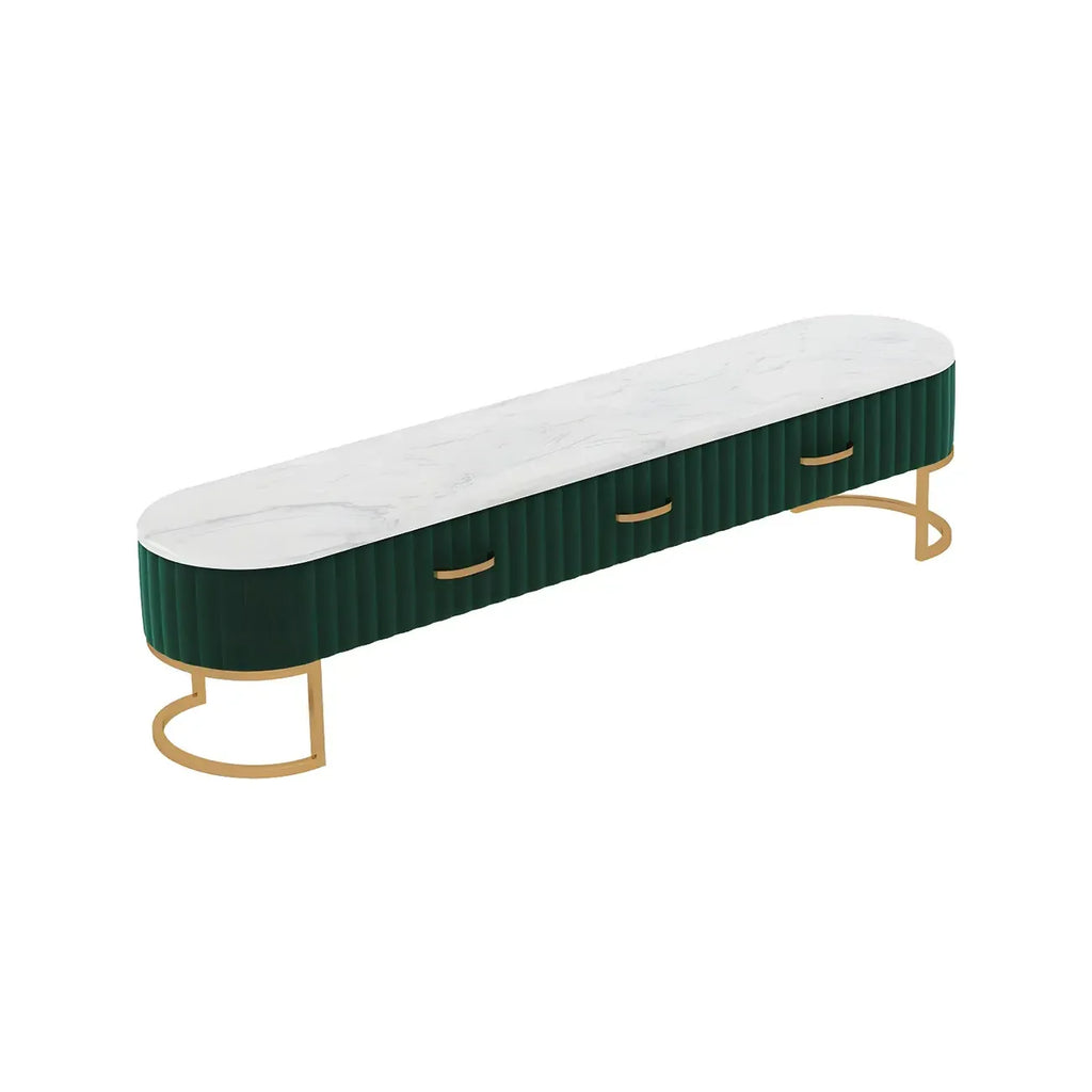 Nordic Grey Marble Pleated Front TV Stand with Gold Base