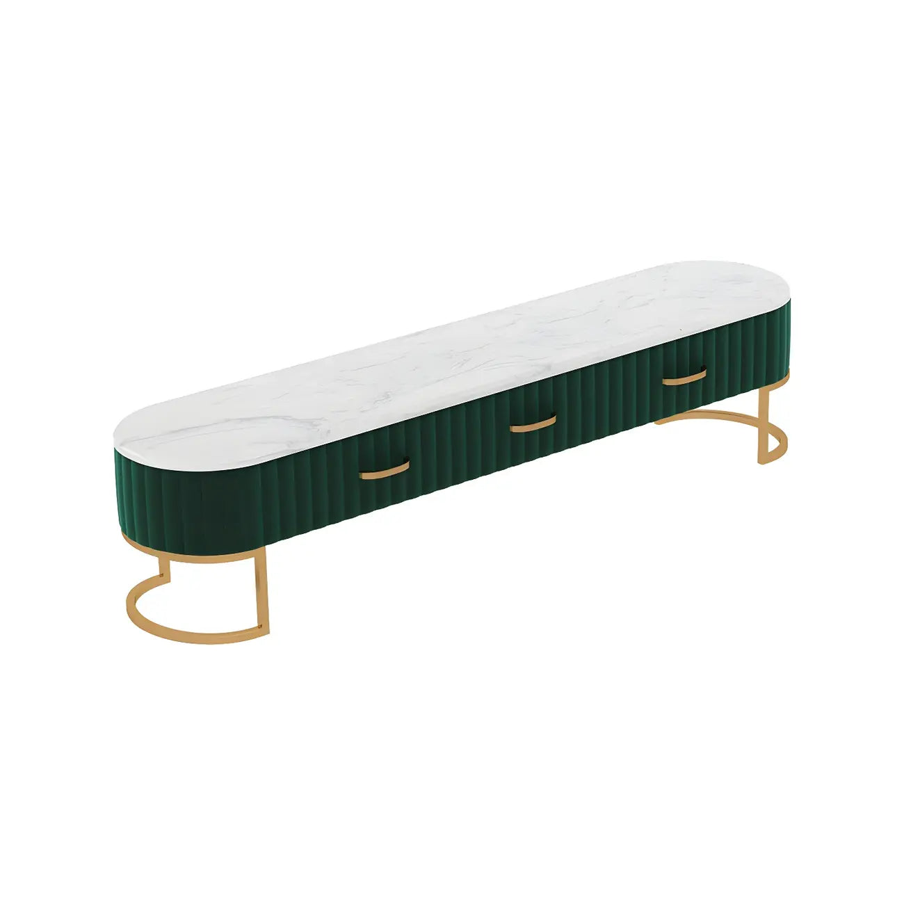 Nordic Grey Marble Pleated Front TV Stand with Gold Base