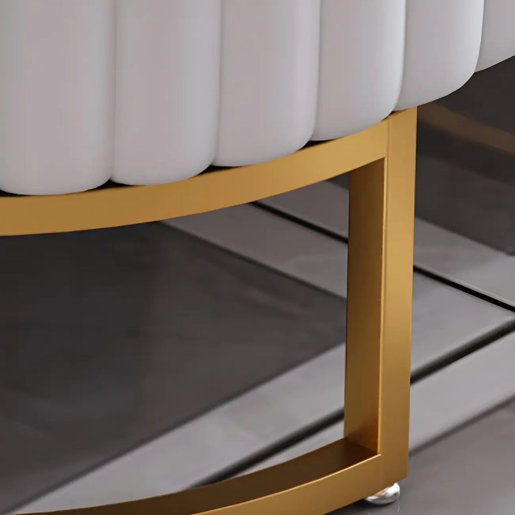 Nordic Grey Marble Pleated Front TV Stand with Gold Base