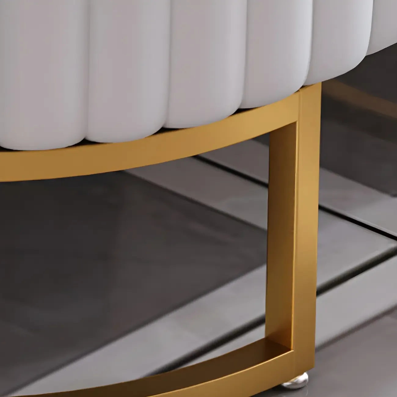 Nordic Grey Marble Pleated Front TV Stand with Gold Base