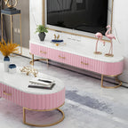 Nordic Grey Marble Pleated Front TV Stand with Gold Base