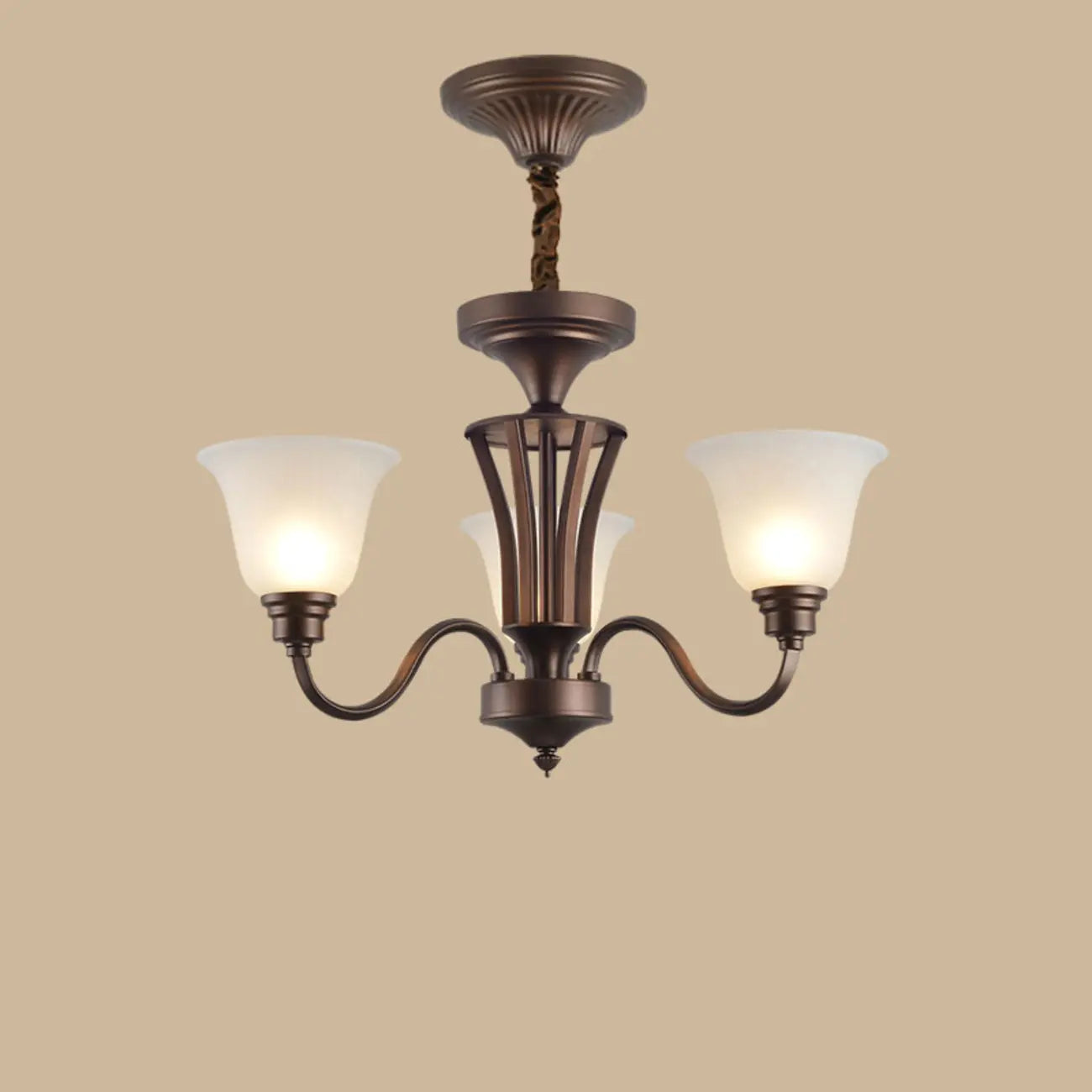 Multi-Light Vintage Metal Chandelier with White Glass Shade