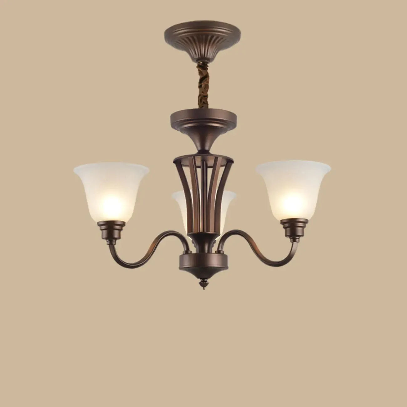 Multi-Light Vintage Metal Chandelier with White Glass Shade