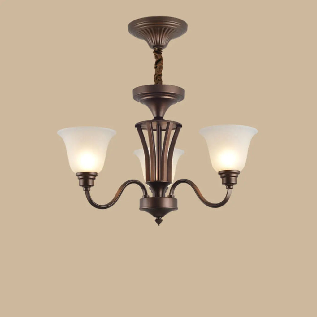 Multi-Light Vintage Metal Chandelier with White Glass Shade