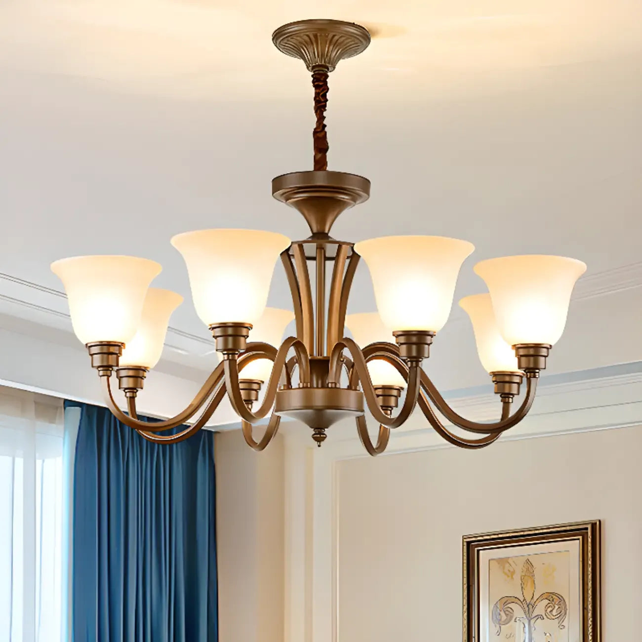 Multi-Light Vintage Metal Chandelier with White Glass Shade
