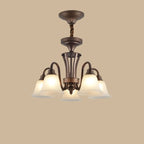 Multi-Light Vintage Metal Chandelier with White Glass Shade