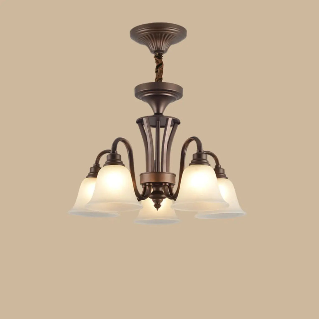 Multi-Light Vintage Metal Chandelier with White Glass Shade