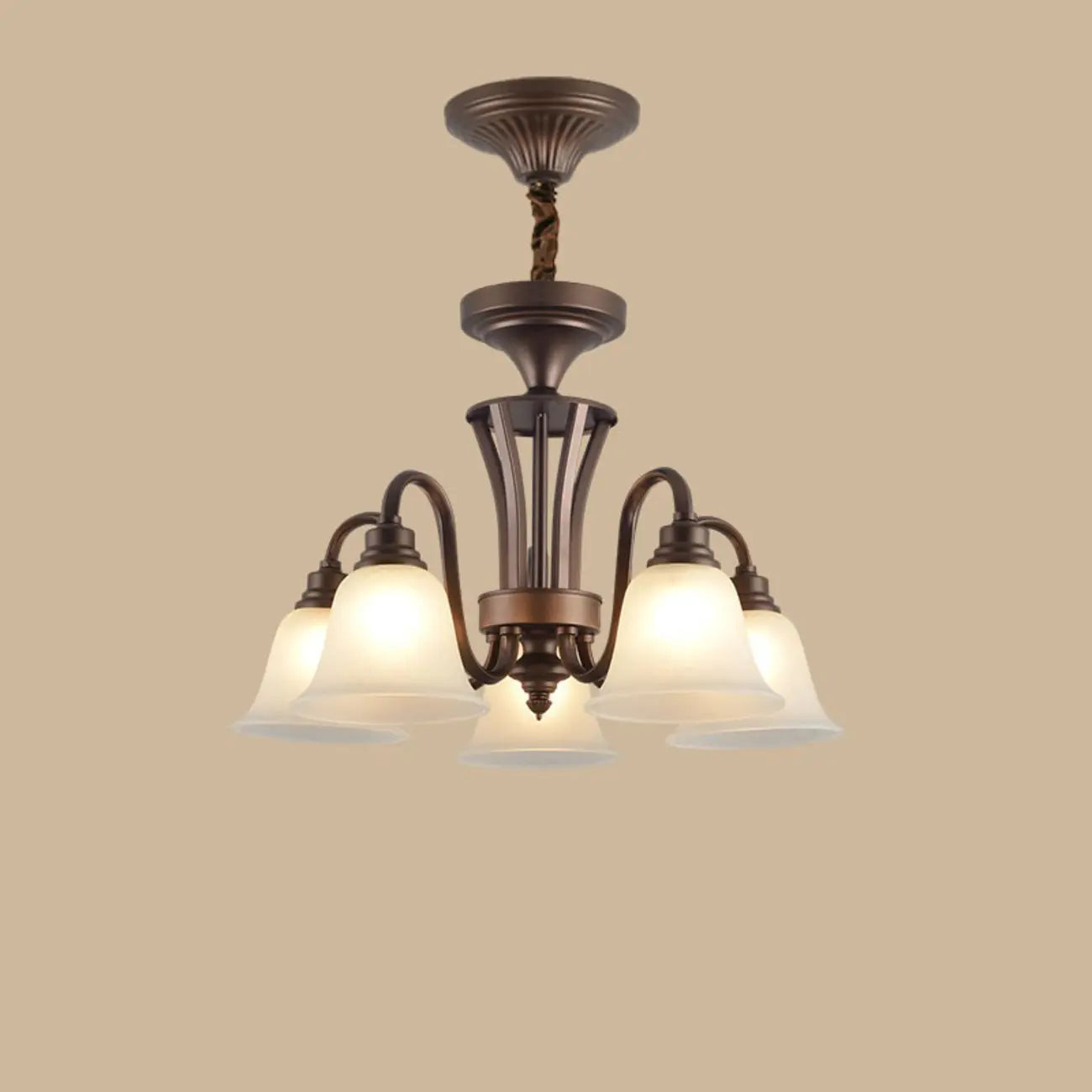 Multi-Light Vintage Metal Chandelier with White Glass Shade