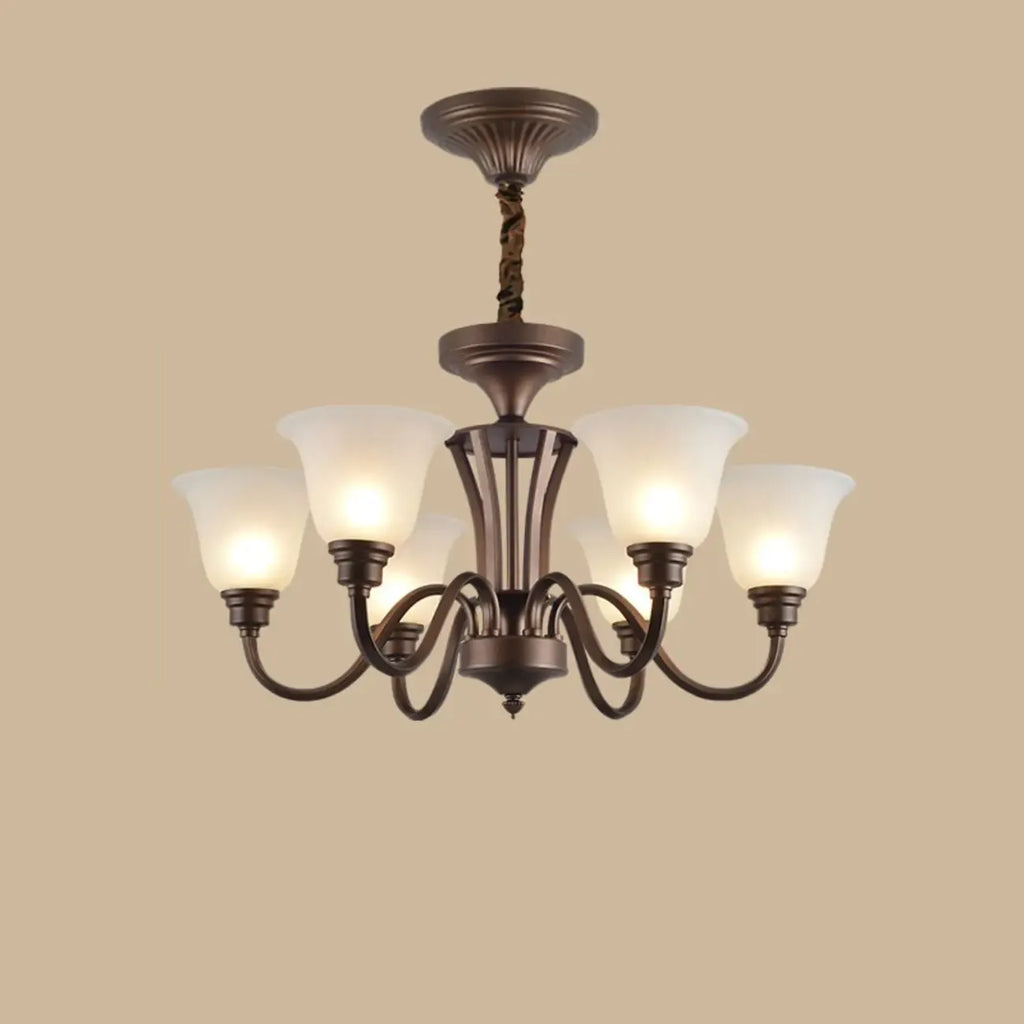 Multi-Light Vintage Metal Chandelier with White Glass Shade