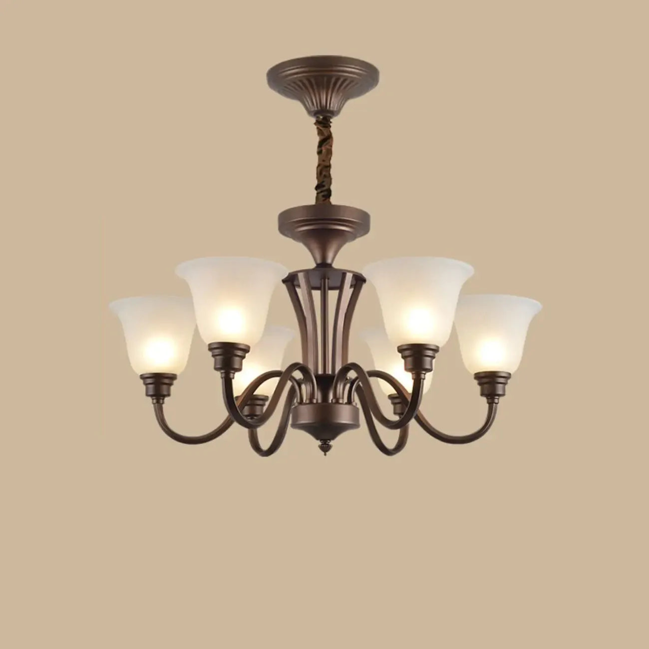 Multi-Light Vintage Metal Chandelier with White Glass Shade