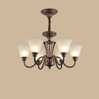 Multi-Light Vintage Metal Chandelier with White Glass Shade