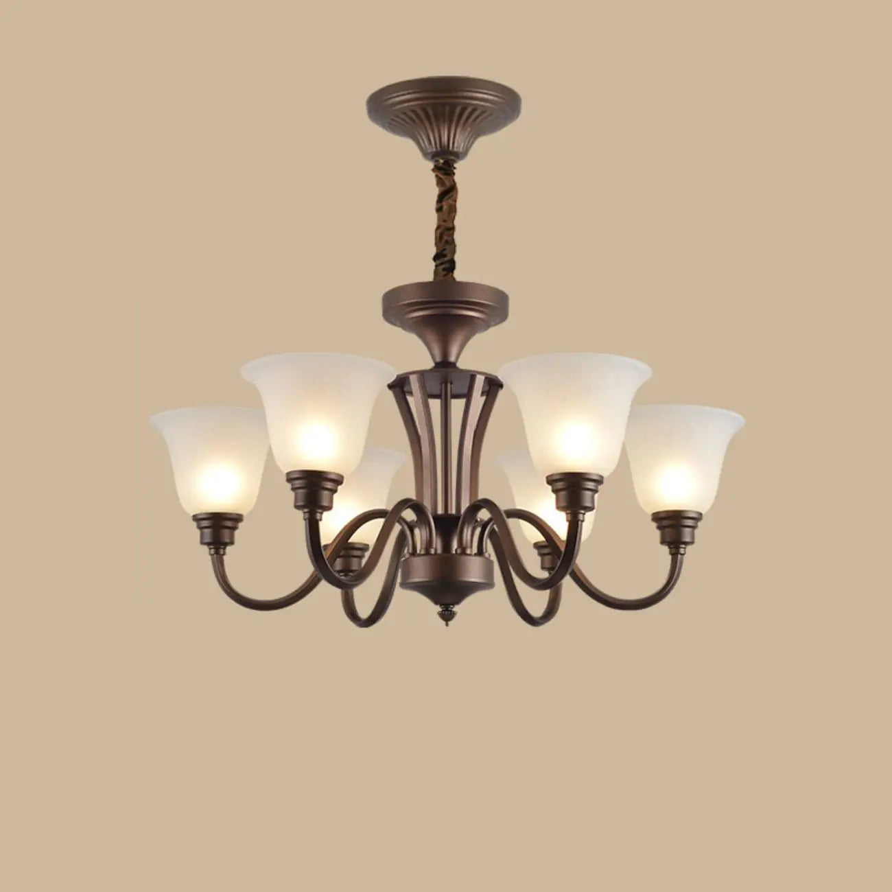 Multi-Light Vintage Metal Chandelier with White Glass Shade