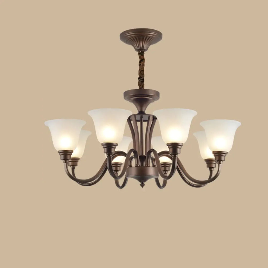 Multi-Light Vintage Metal Chandelier with White Glass Shade