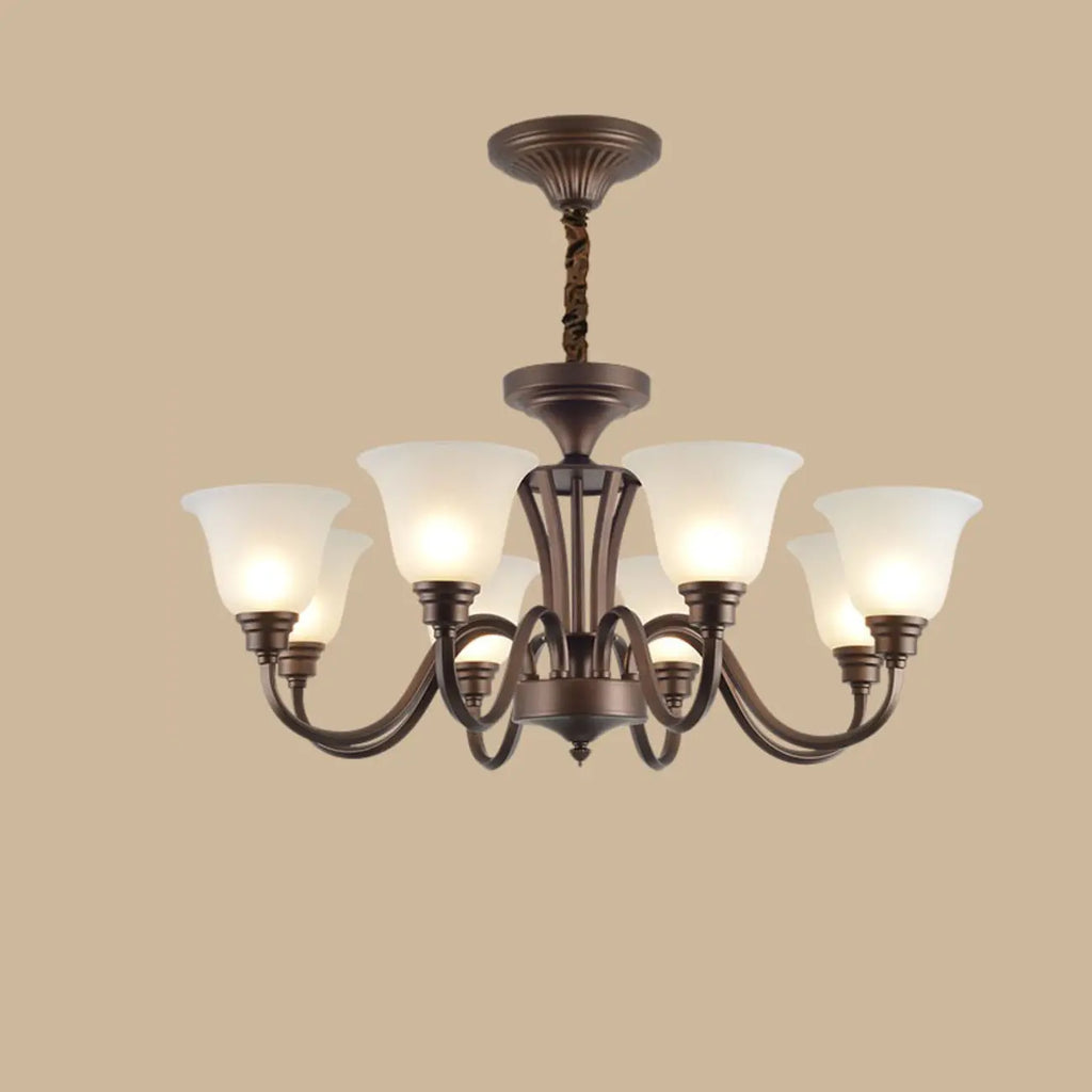 Multi-Light Vintage Metal Chandelier with White Glass Shade