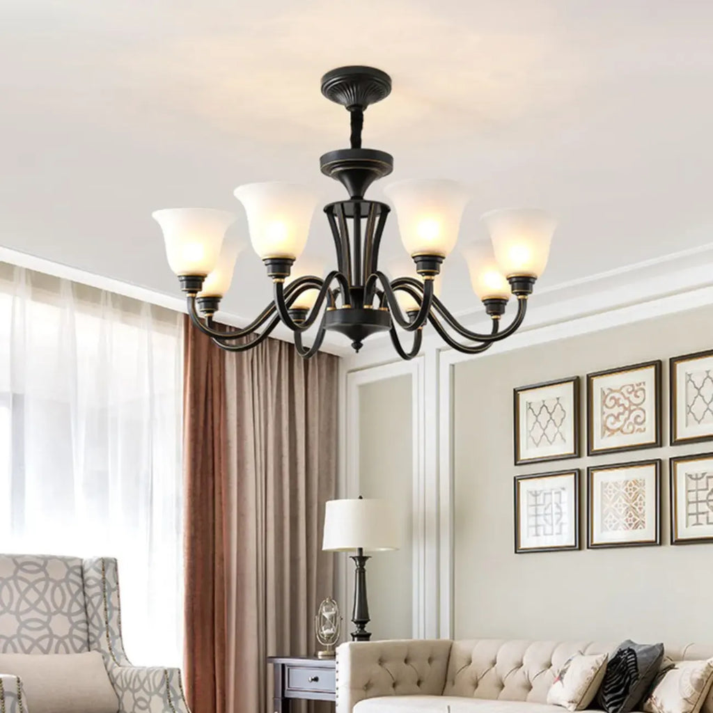 Multi-Light Vintage Metal Chandelier with White Glass Shade