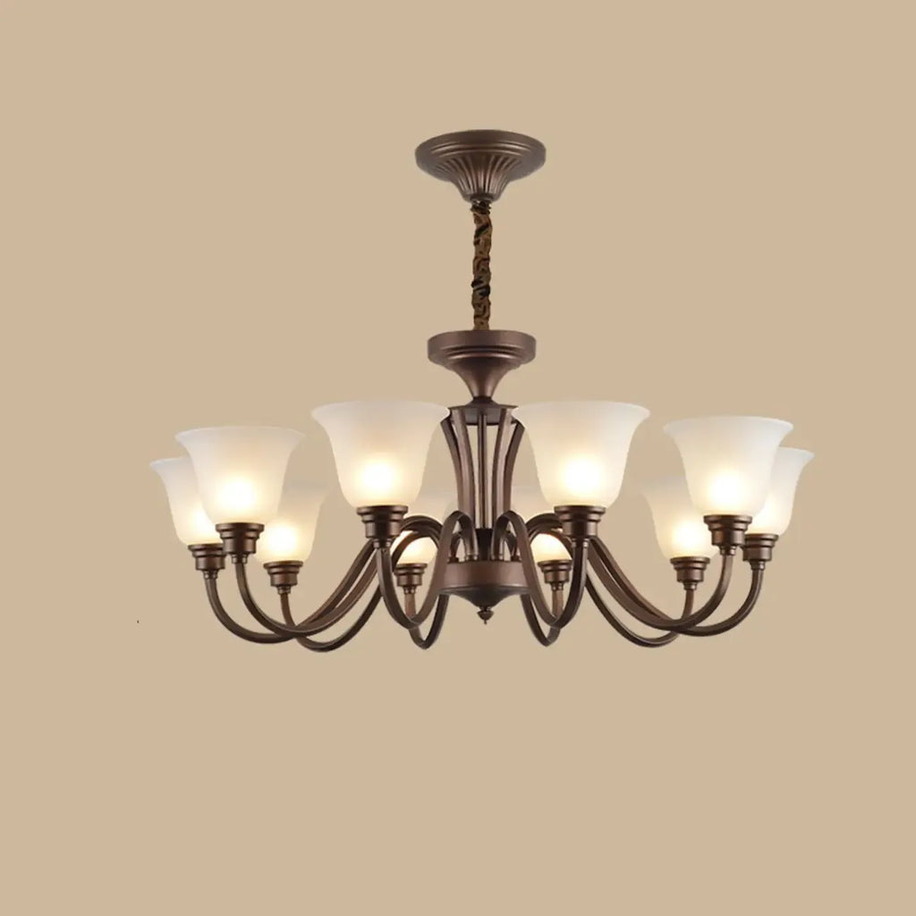 Multi-Light Vintage Metal Chandelier with White Glass Shade