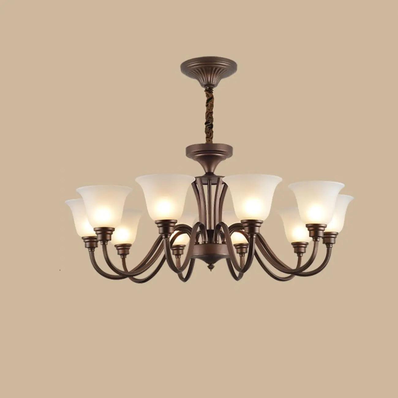 Multi-Light Vintage Metal Chandelier with White Glass Shade