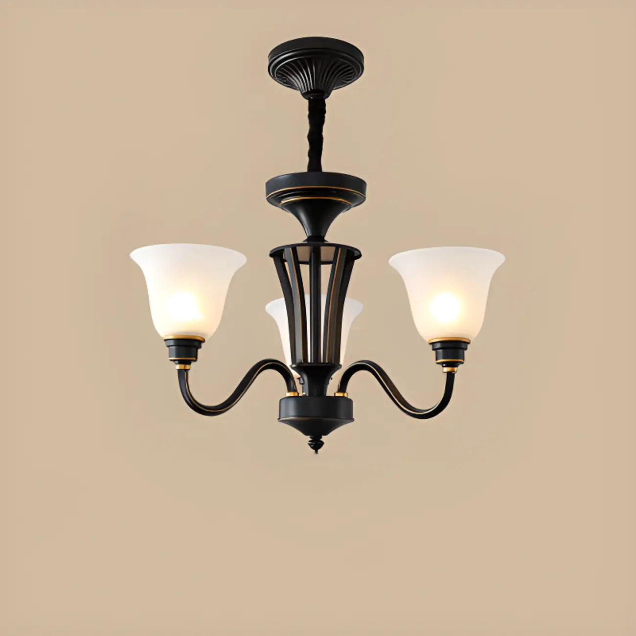 Multi-Light Vintage Metal Chandelier with White Glass Shade