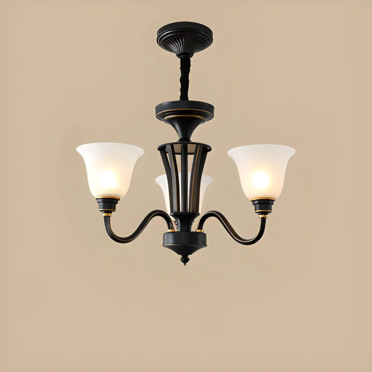 Multi-Light Vintage Metal Chandelier with White Glass Shade