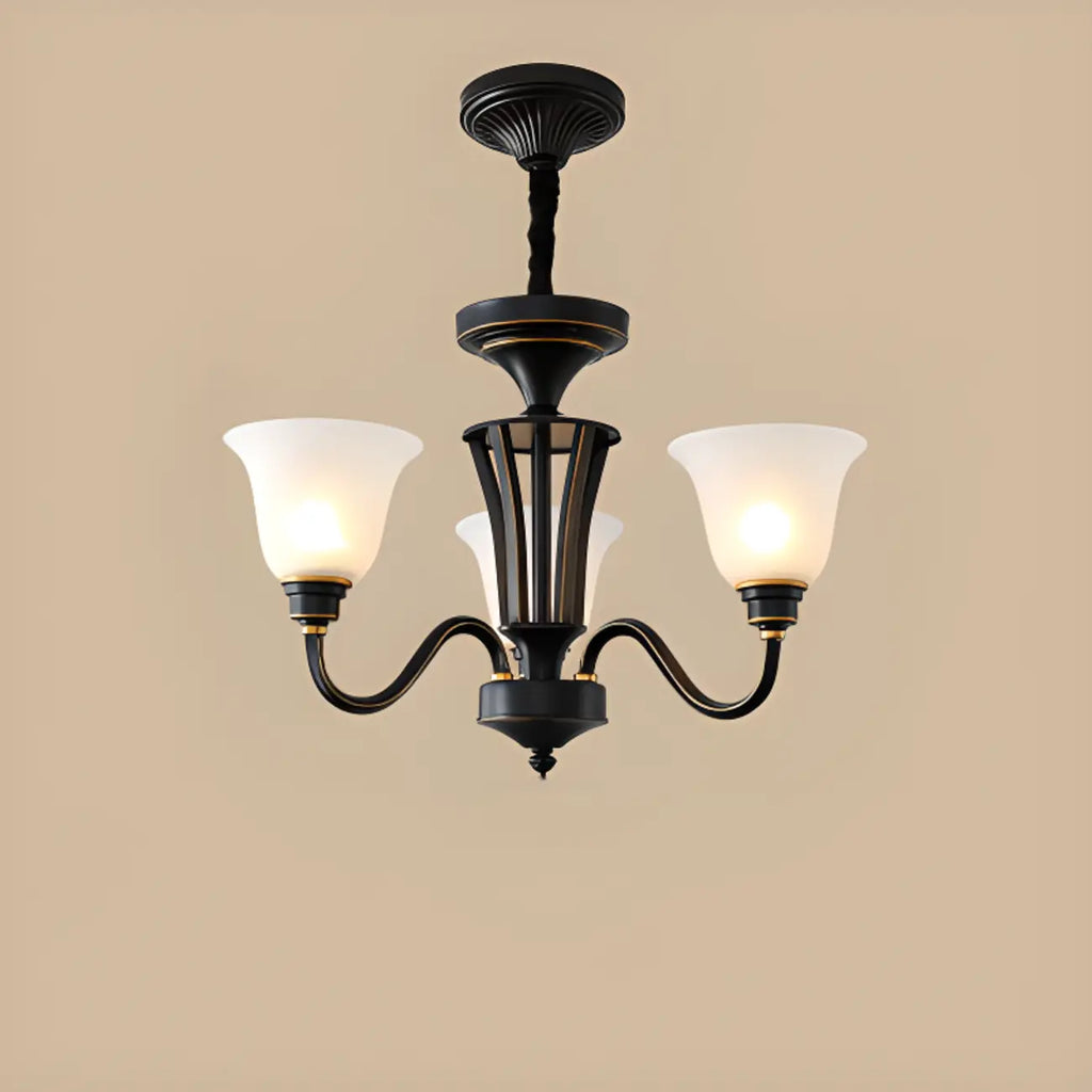 Multi-Light Vintage Metal Chandelier with White Glass Shade