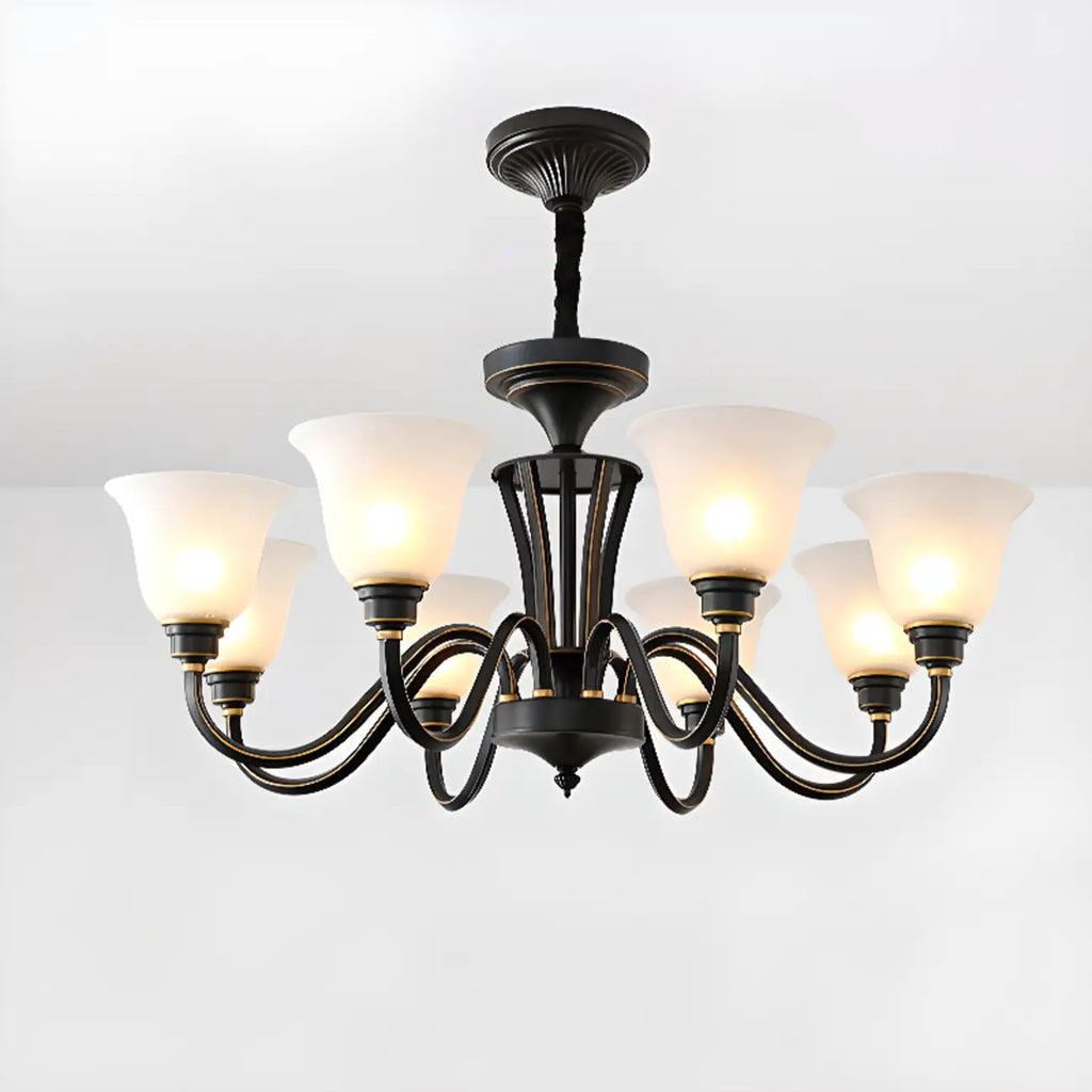 Multi-Light Vintage Metal Chandelier with White Glass Shade