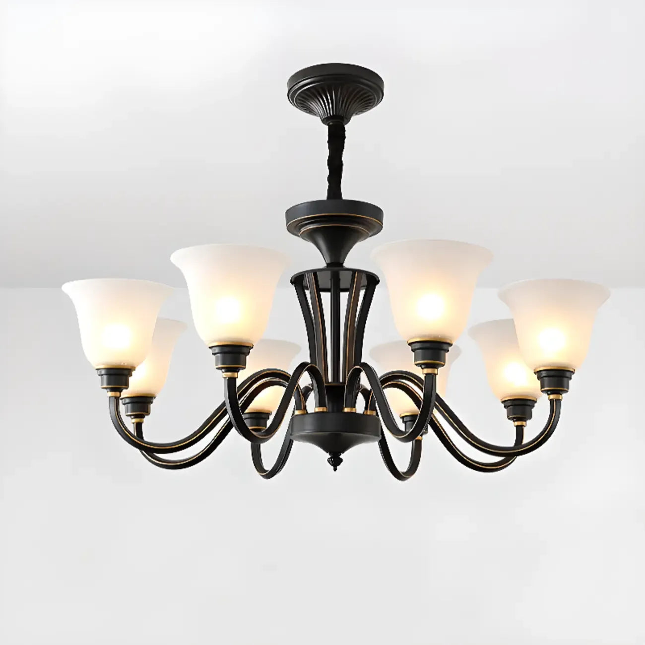 Multi-Light Vintage Metal Chandelier with White Glass Shade