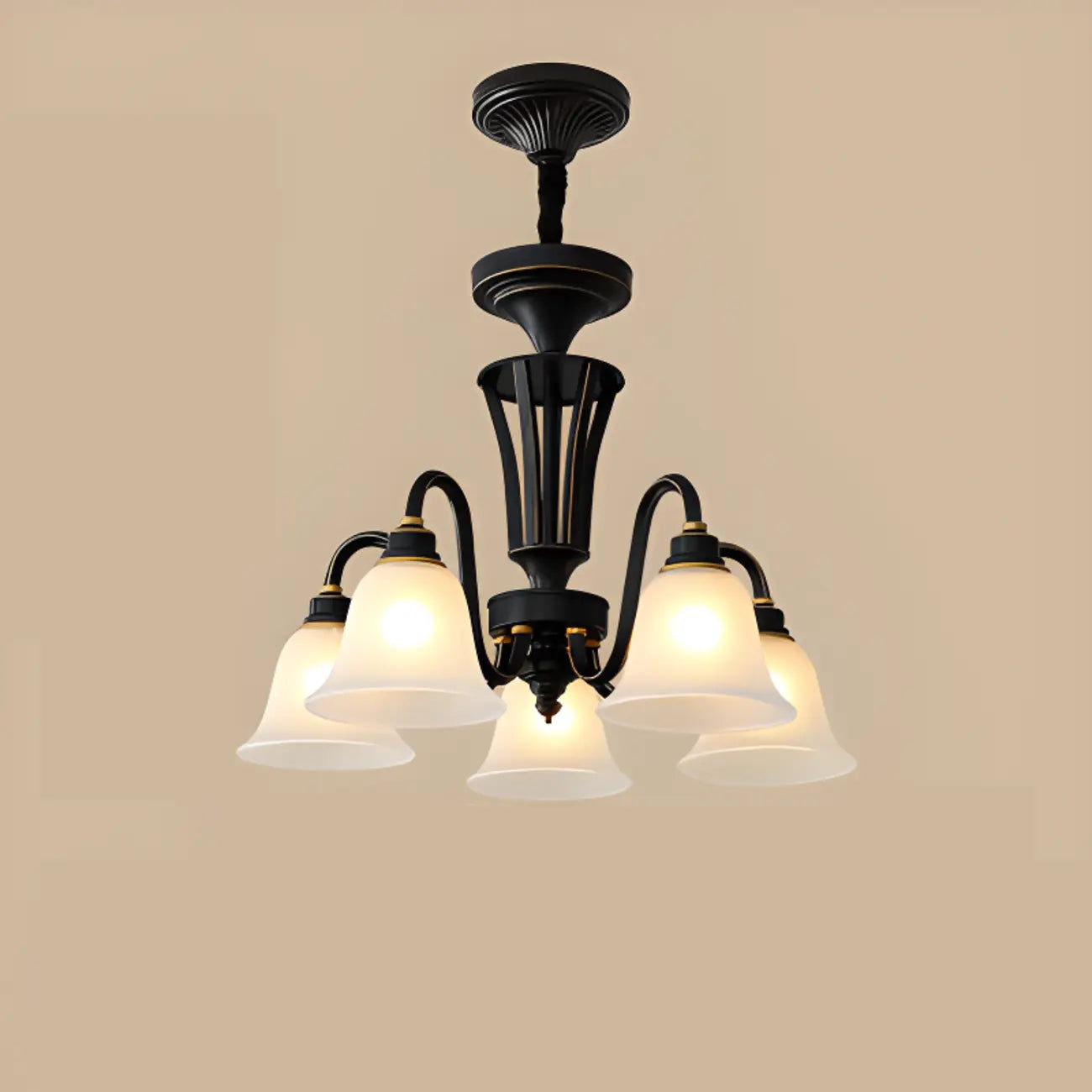 Multi-Light Vintage Metal Chandelier with White Glass Shade