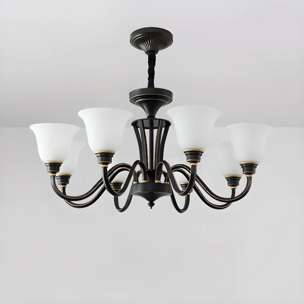 Multi-Light Vintage Metal Chandelier with White Glass Shade