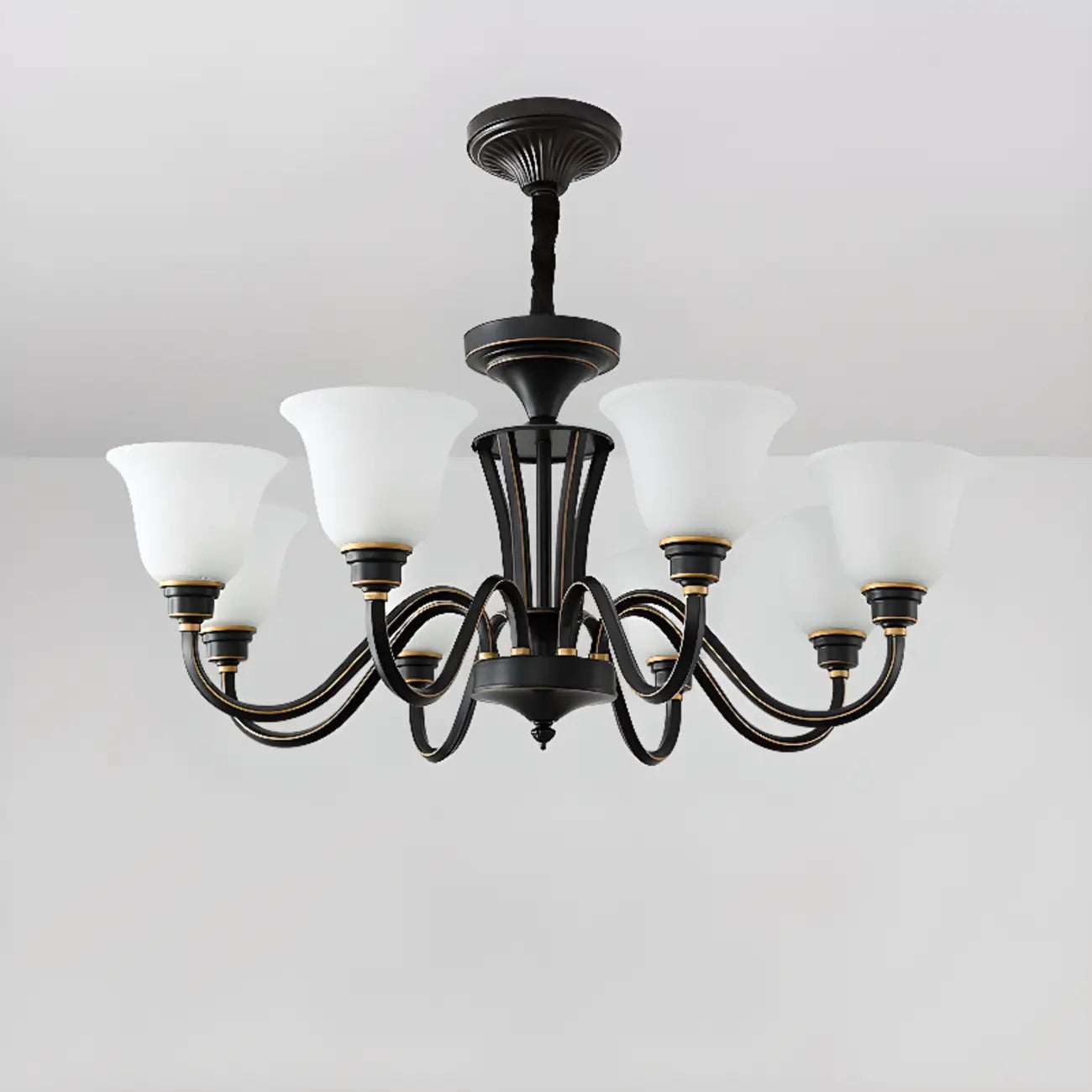 Multi-Light Vintage Metal Chandelier with White Glass Shade