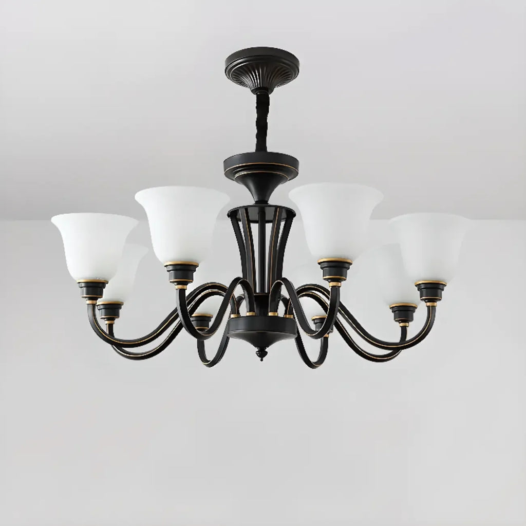 Multi-Light Vintage Metal Chandelier with White Glass Shade